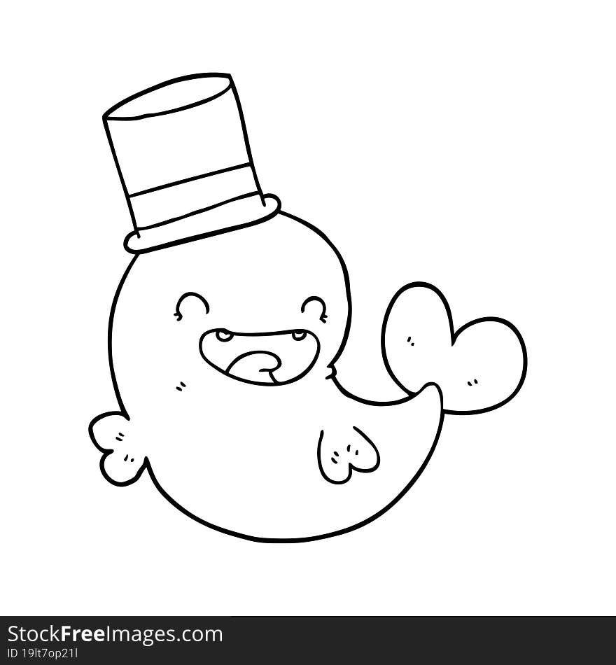 cartoon laughing whale with top hat