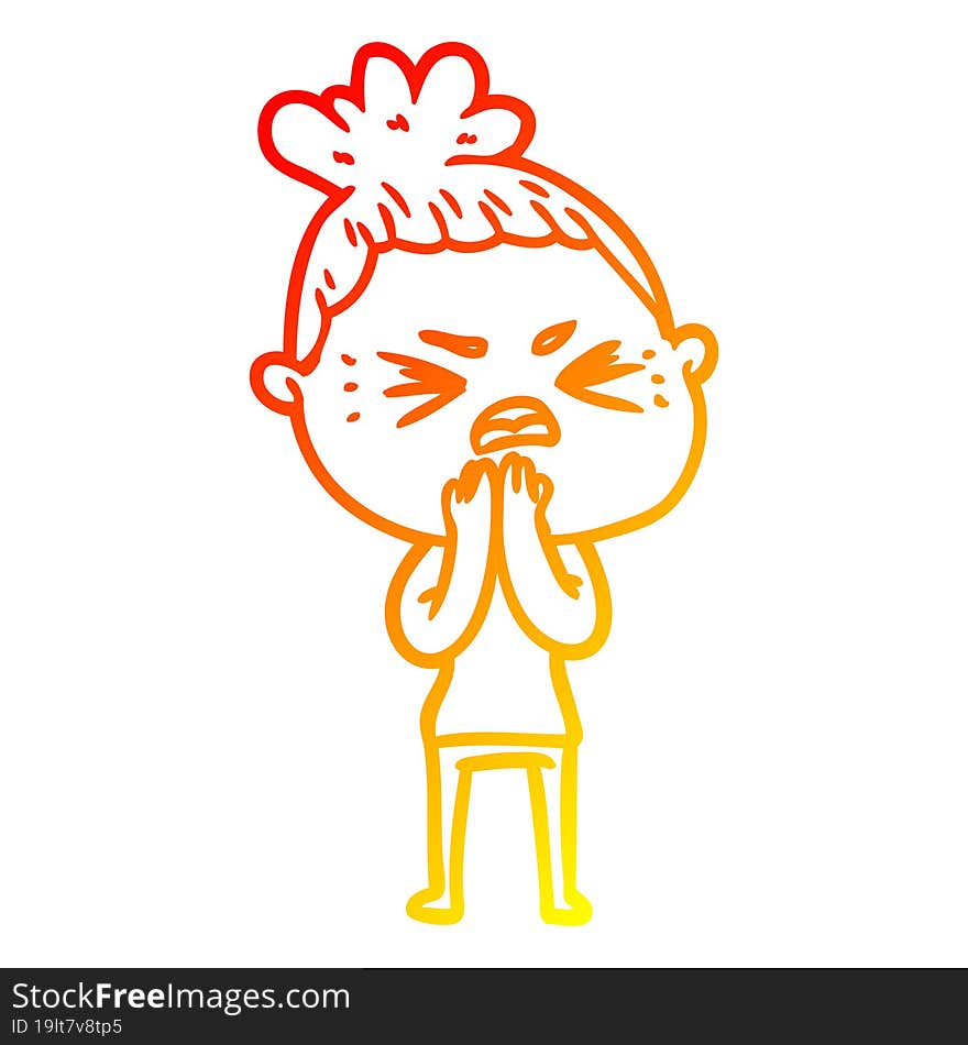 warm gradient line drawing of a cartoon angry woman