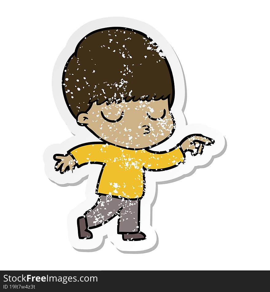 distressed sticker of a cartoon calm boy