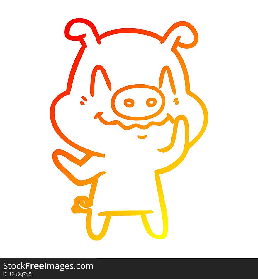 warm gradient line drawing of a nervous cartoon pig