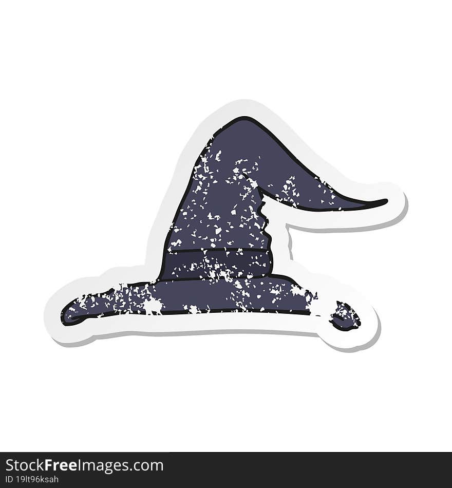 Retro Distressed Sticker Of A Cartoon Witch Hat