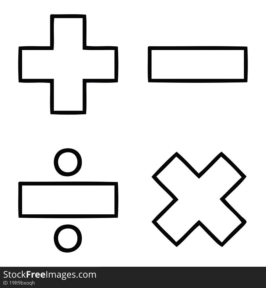 line drawing cartoon math symbols