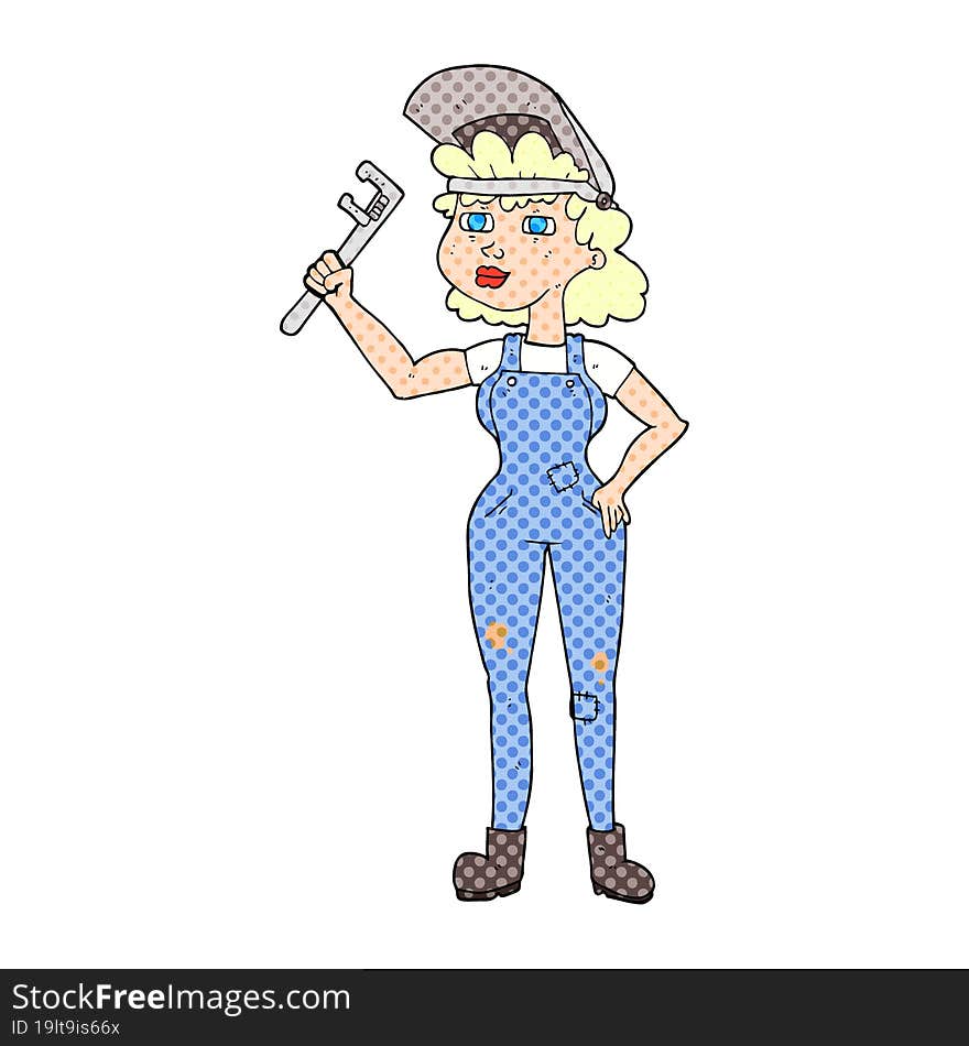 cartoon capable woman with wrench