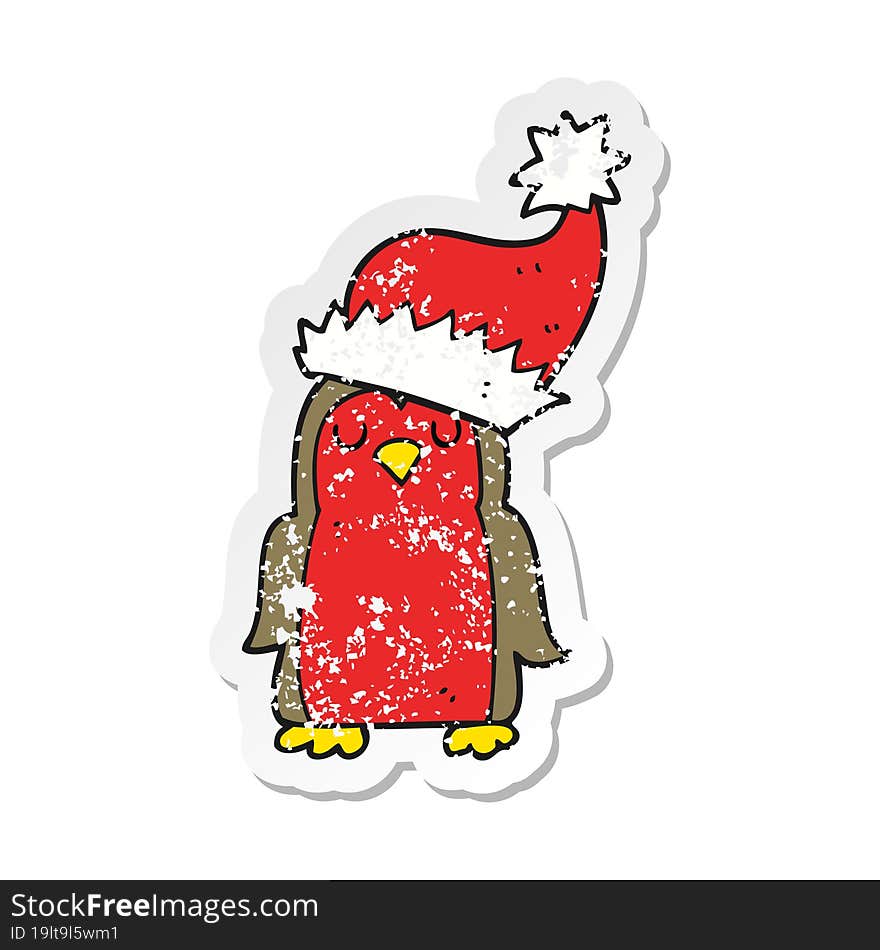 retro distressed sticker of a cartoon christmas robin