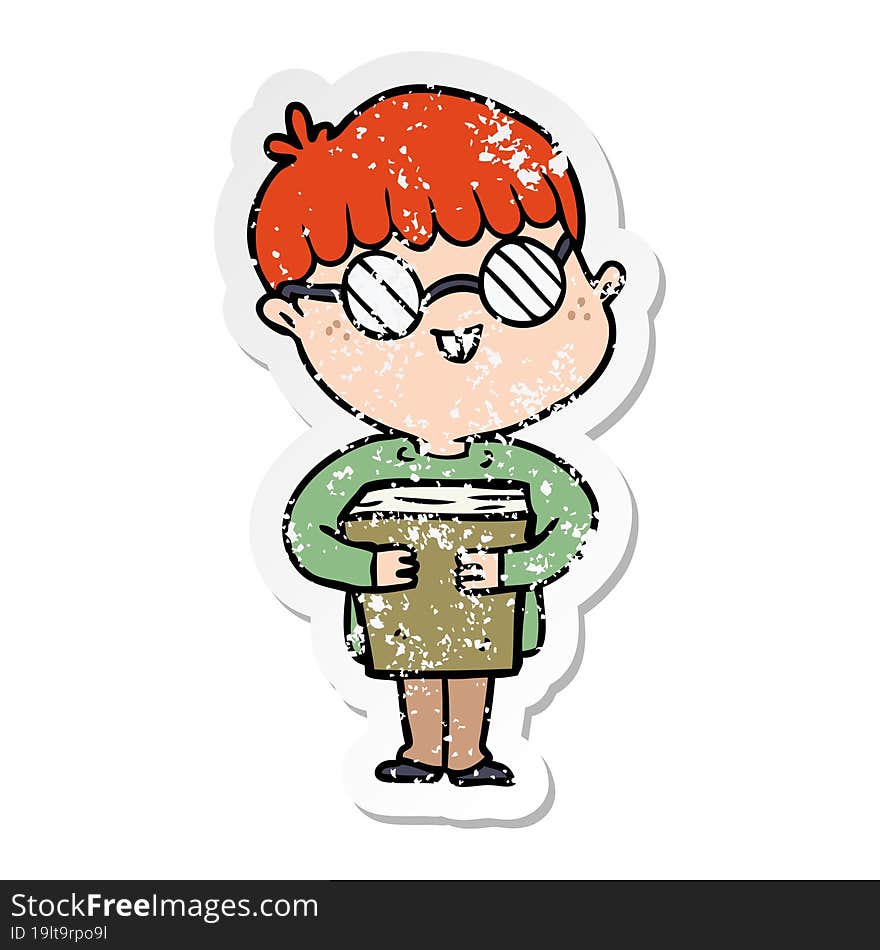 distressed sticker of a cartoon boy wearing spectacles