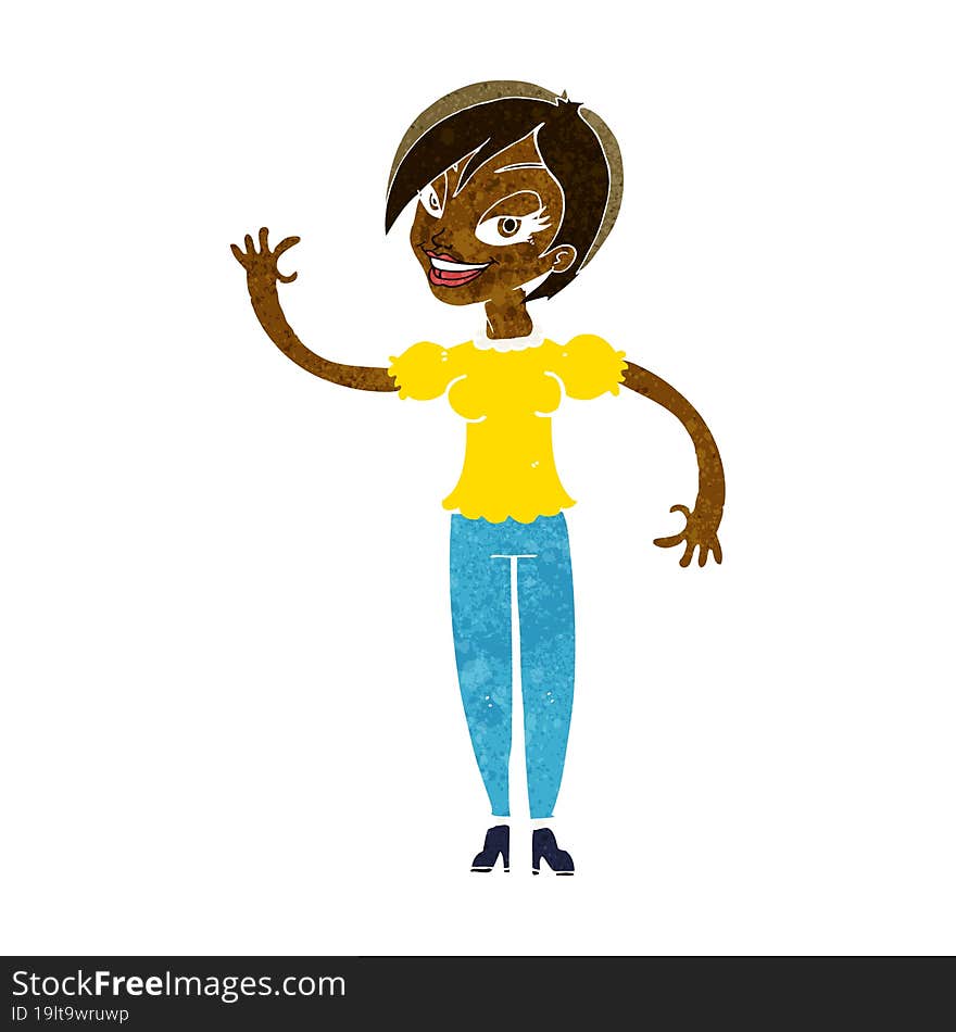 Cartoon Woman Waving