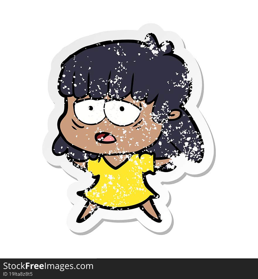 distressed sticker of a cartoon tired woman