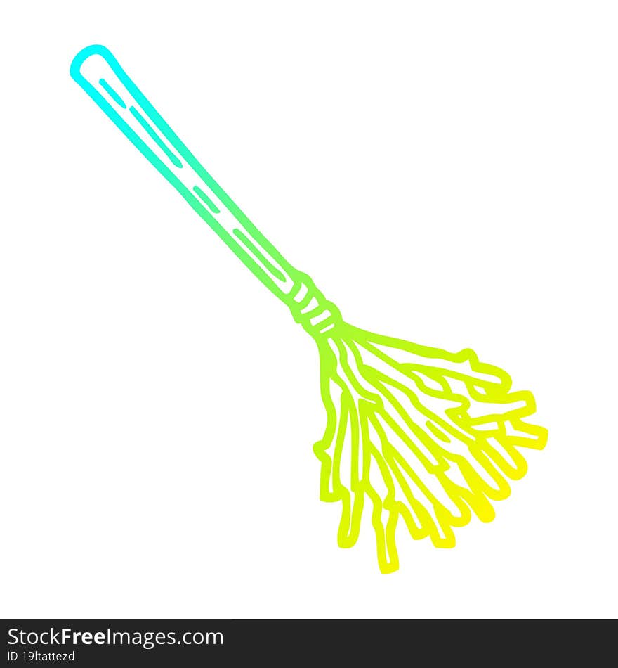 Cold Gradient Line Drawing Cartoon Witches Broomstick