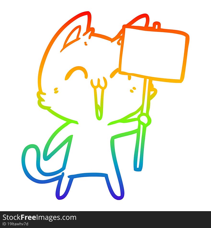 rainbow gradient line drawing of a happy cartoon cat