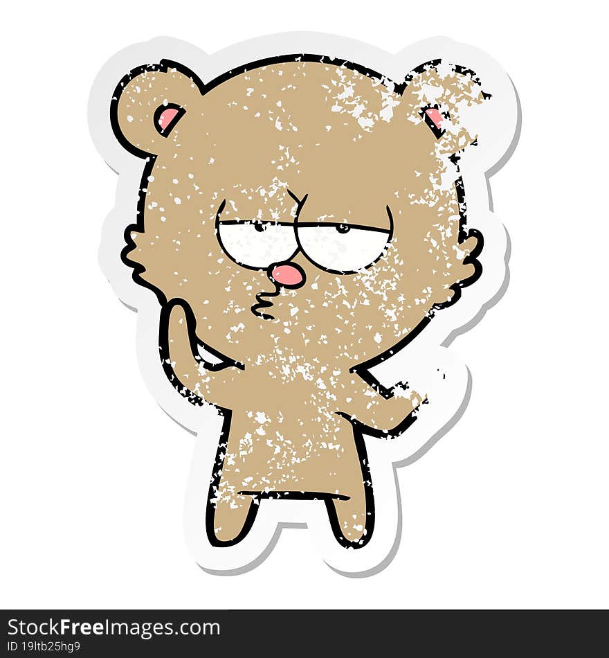 distressed sticker of a bored bear cartoon