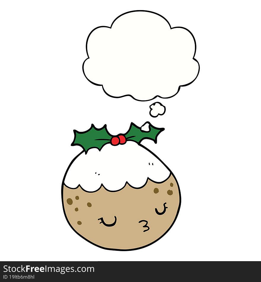 cute cartoon christmas pudding and thought bubble