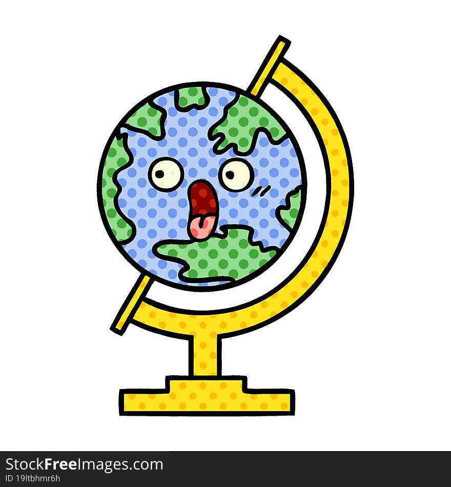 comic book style cartoon globe of the world