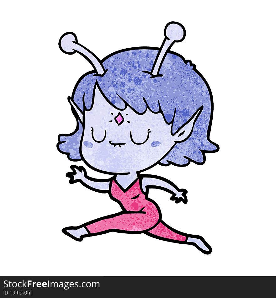 cartoon alien girl jumping. cartoon alien girl jumping