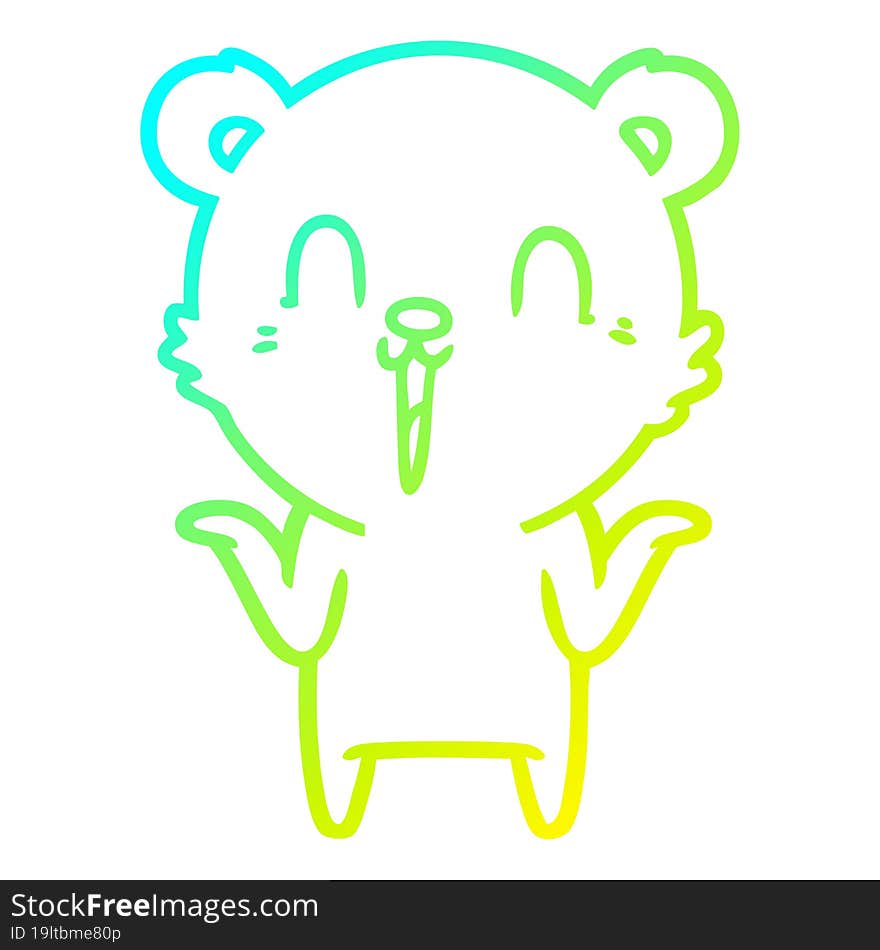 cold gradient line drawing happy cartoon polar bear with no worries