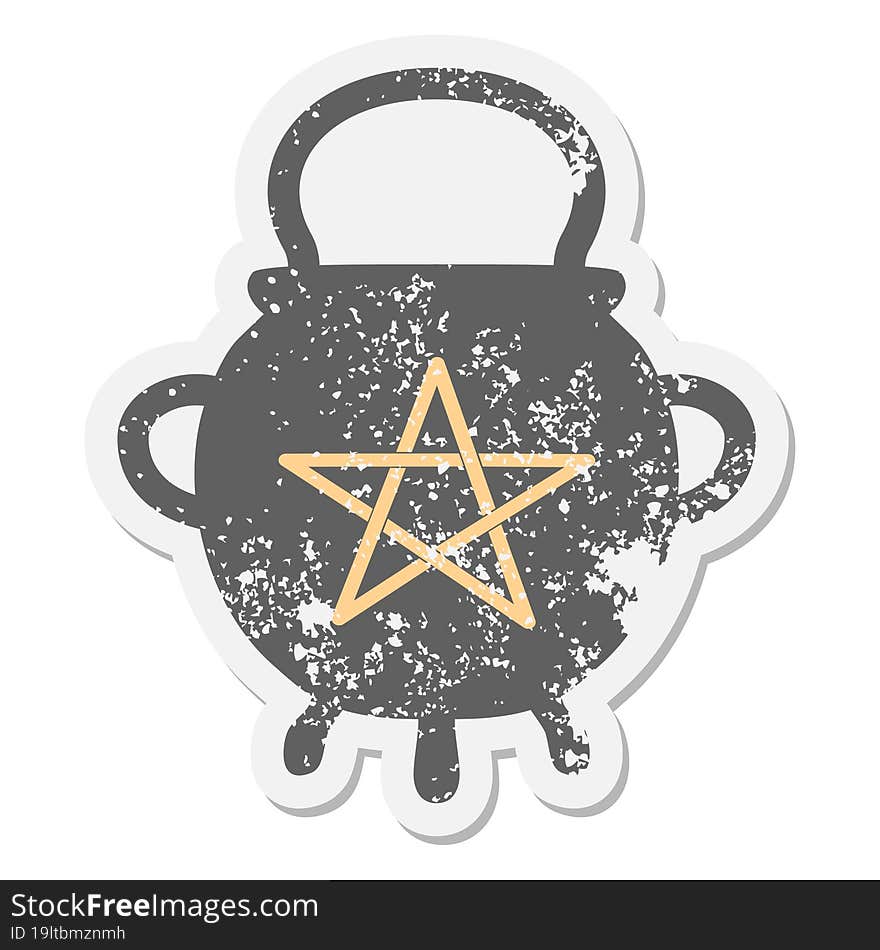 cauldron with pentagram grunge sticker