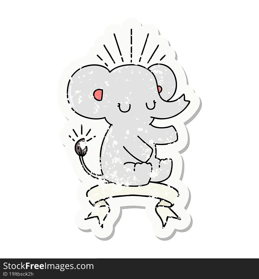 grunge sticker of tattoo style cute elephant