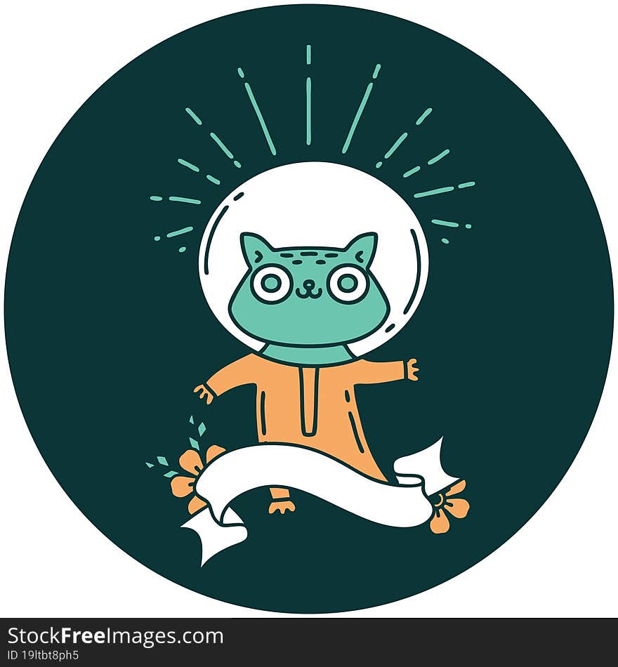 icon of tattoo style cat in astronaut suit