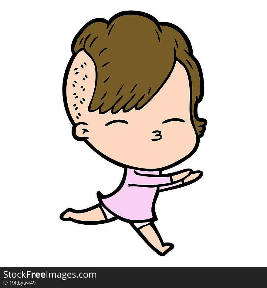 cartoon squinting girl running. cartoon squinting girl running