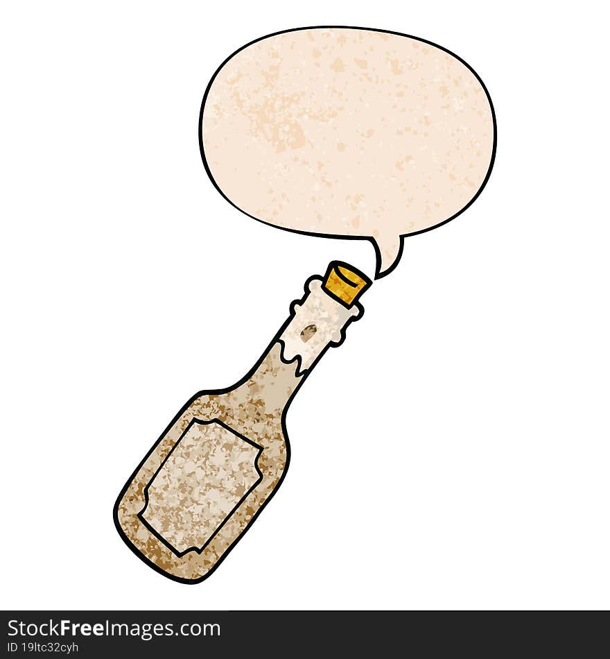 Cartoon Beer Bottle And Speech Bubble In Retro Texture Style