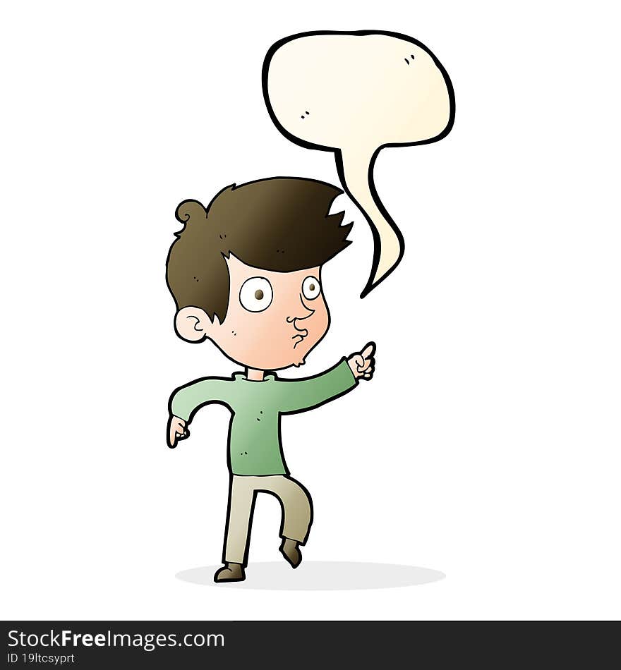 cartoon pointing boy with speech bubble