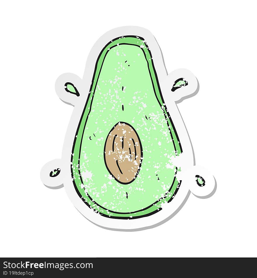 retro distressed sticker of a cartoon avocado