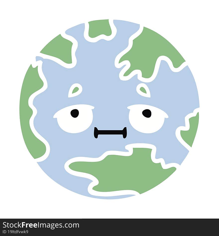 flat color retro cartoon planet earth