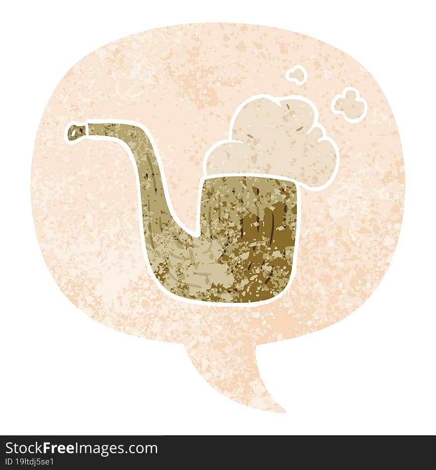 cartoon pipe and speech bubble in retro textured style