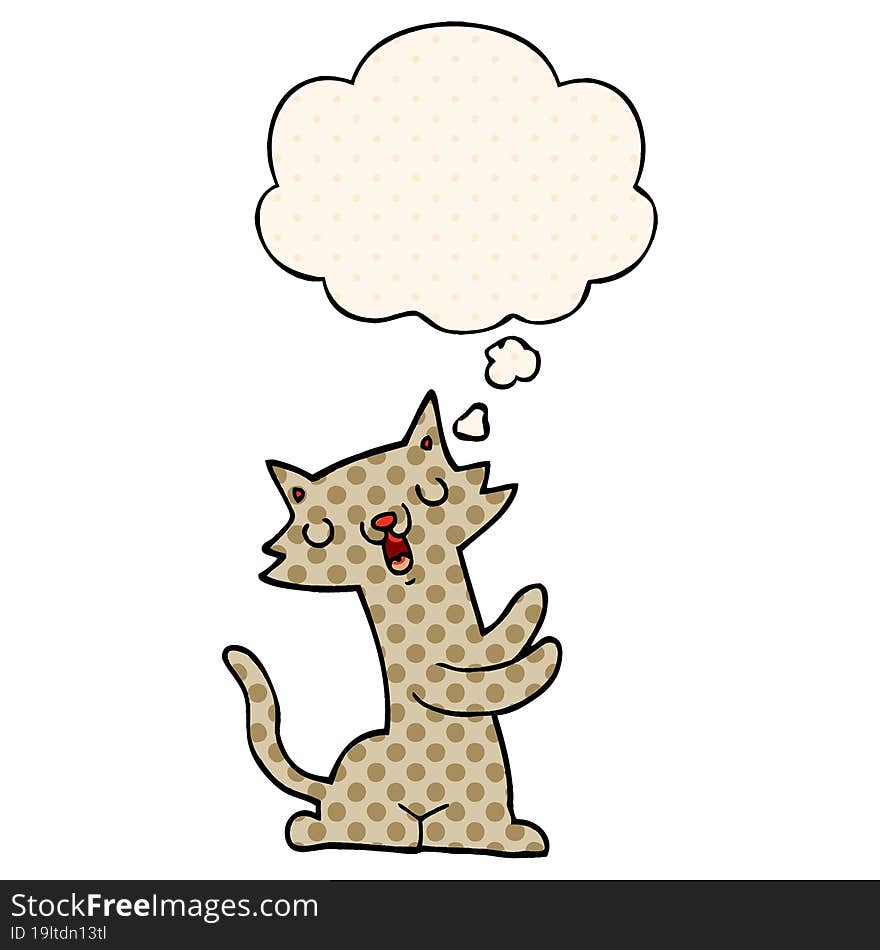 cartoon cat with thought bubble in comic book style