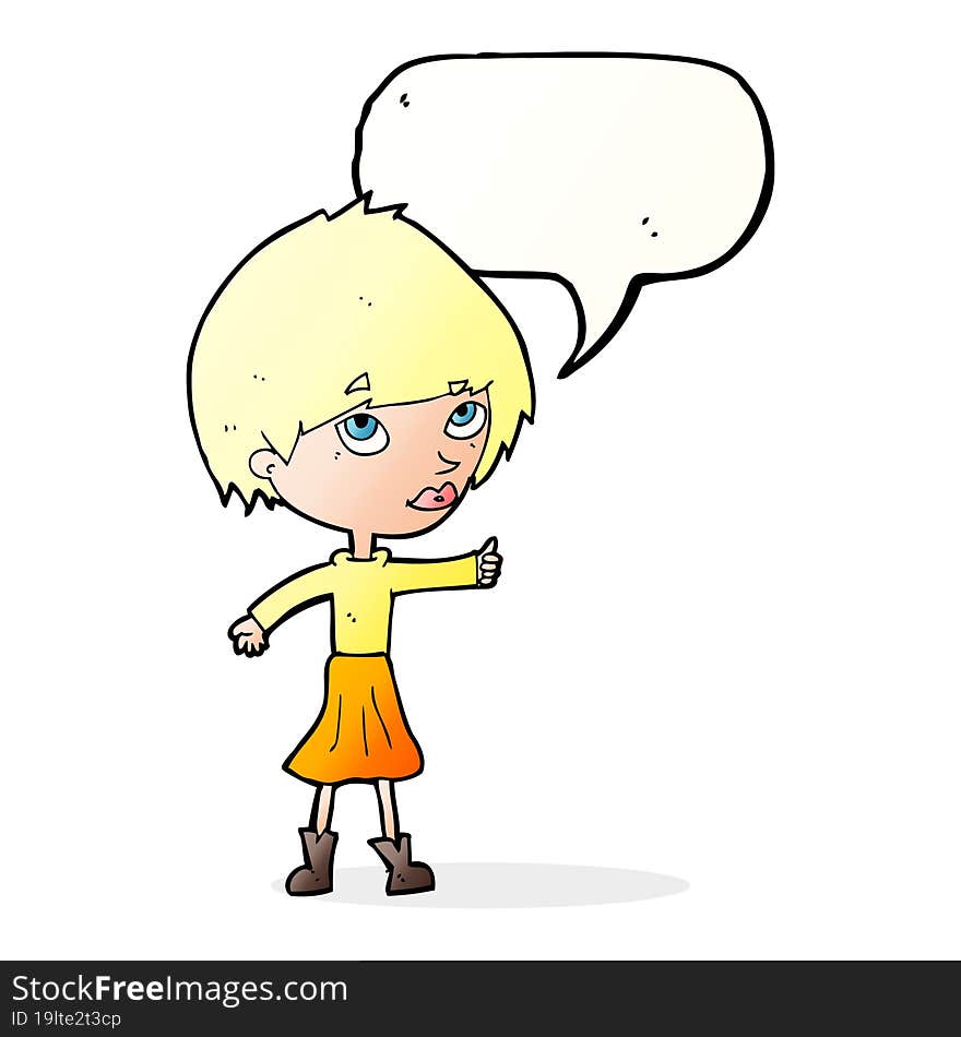 cartoon woman giving thumbs up symbol with speech bubble