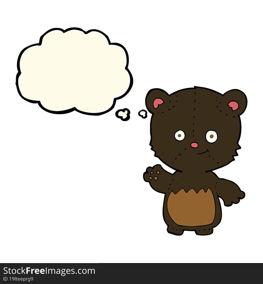 Cartoon Little Black Bear Waving With Thought Bubble