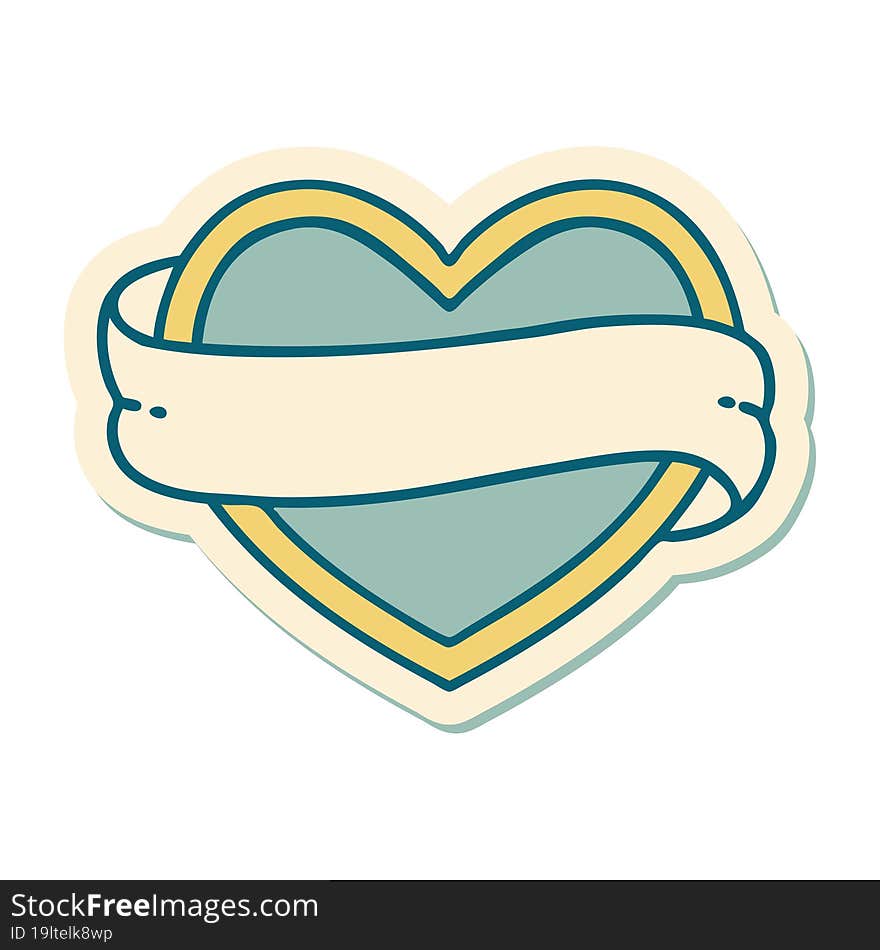 sticker of tattoo in traditional style of a heart and banner. sticker of tattoo in traditional style of a heart and banner