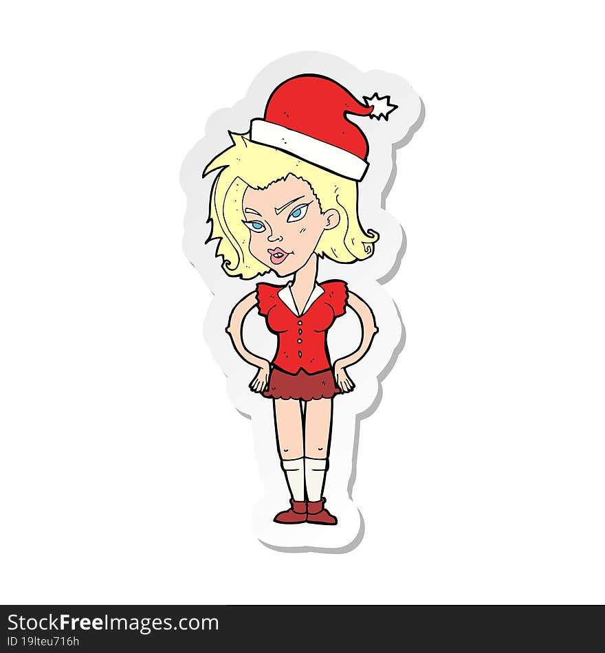 sticker of a cartoon woman in christmas hat