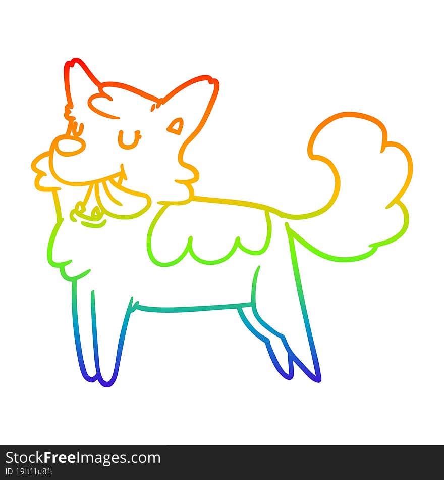 rainbow gradient line drawing of a cartoon happy dog