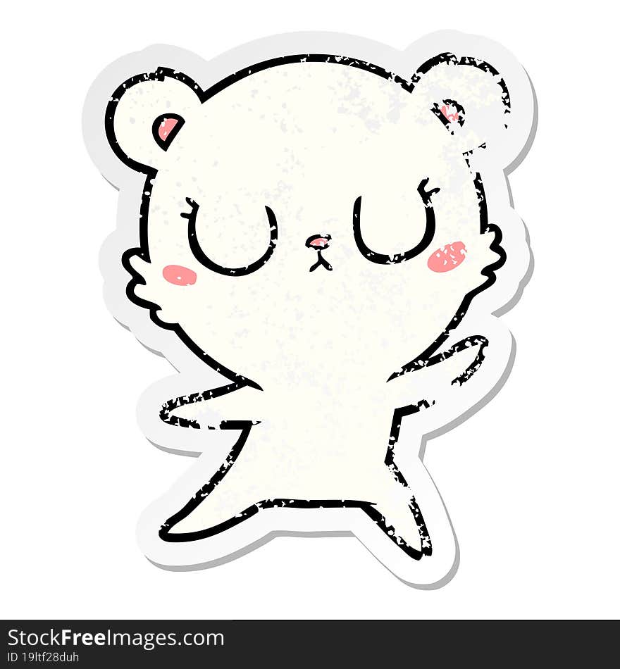 Distressed Sticker Of A Peaceful Cartoon Polar Bear