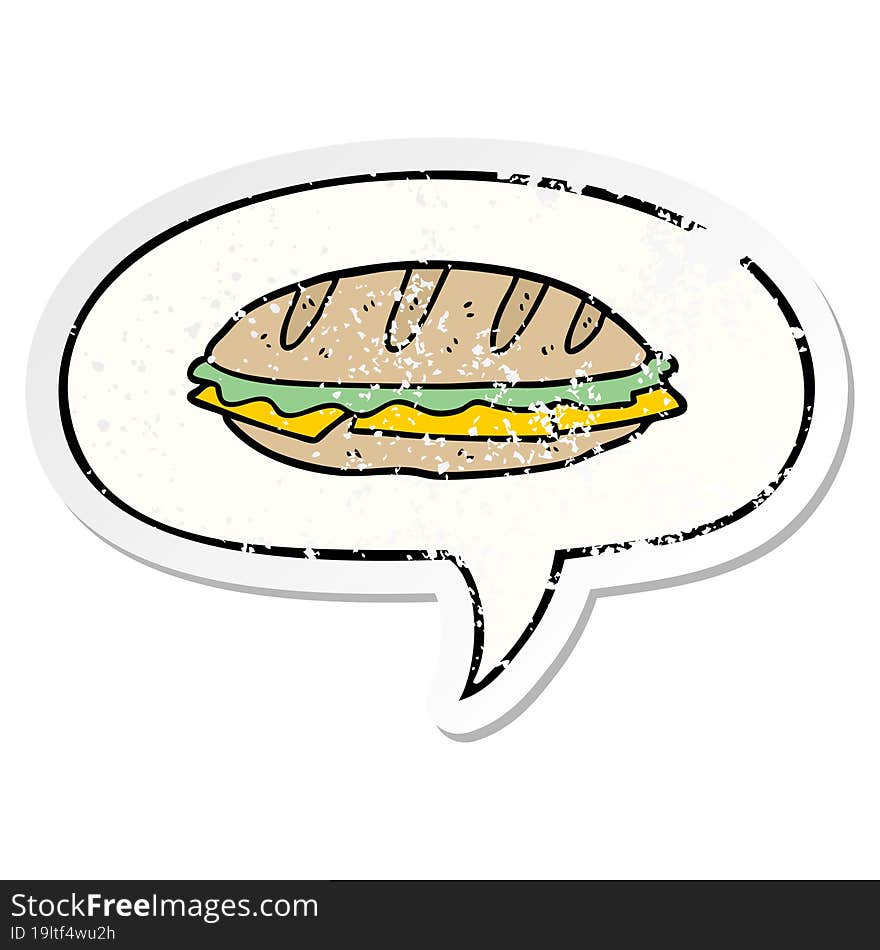 cartoon chesse sandwich and speech bubble distressed sticker