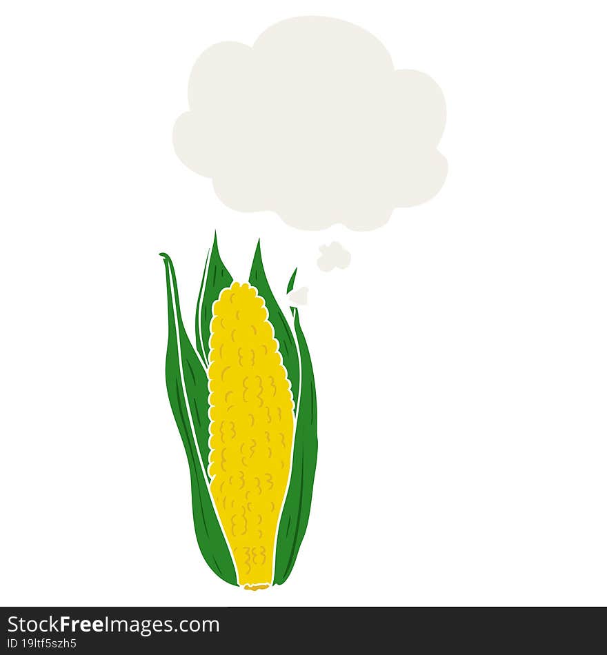 cartoon corn with thought bubble in retro style