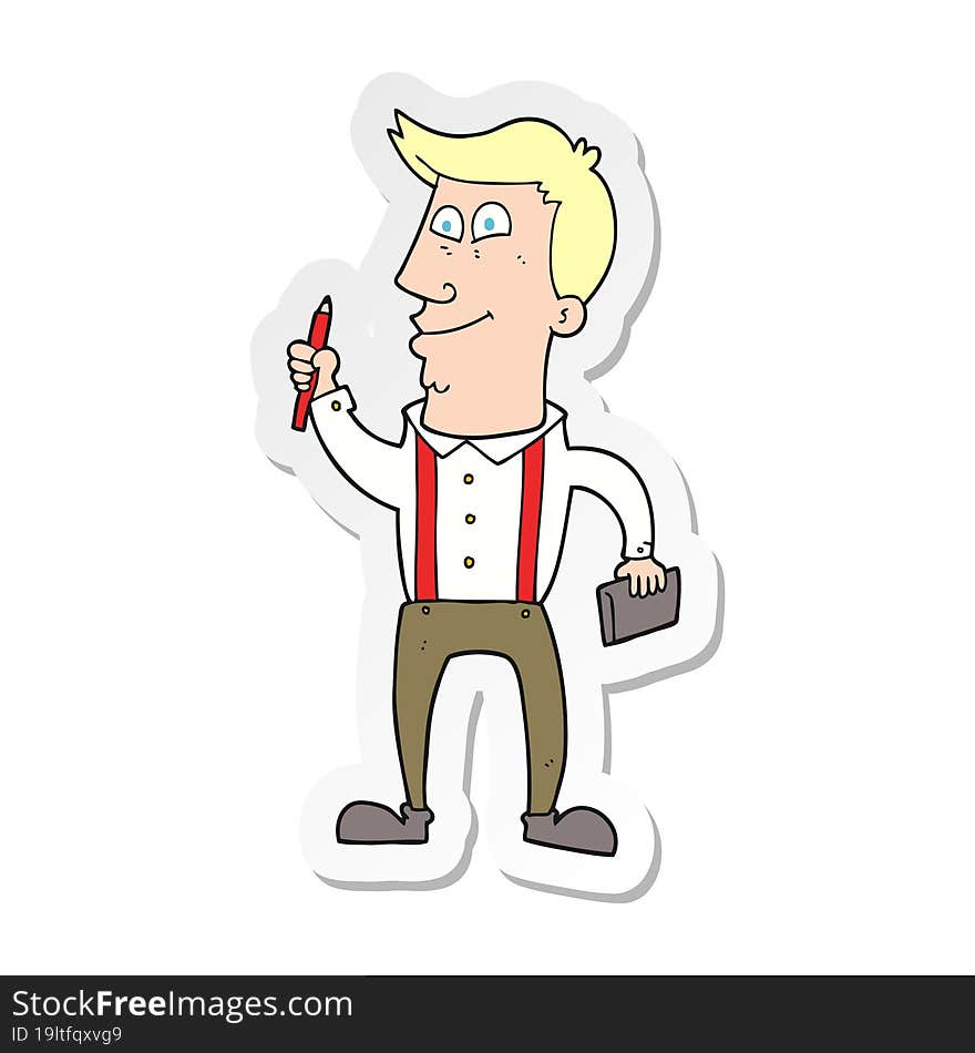 sticker of a cartoon man with notebook and pen