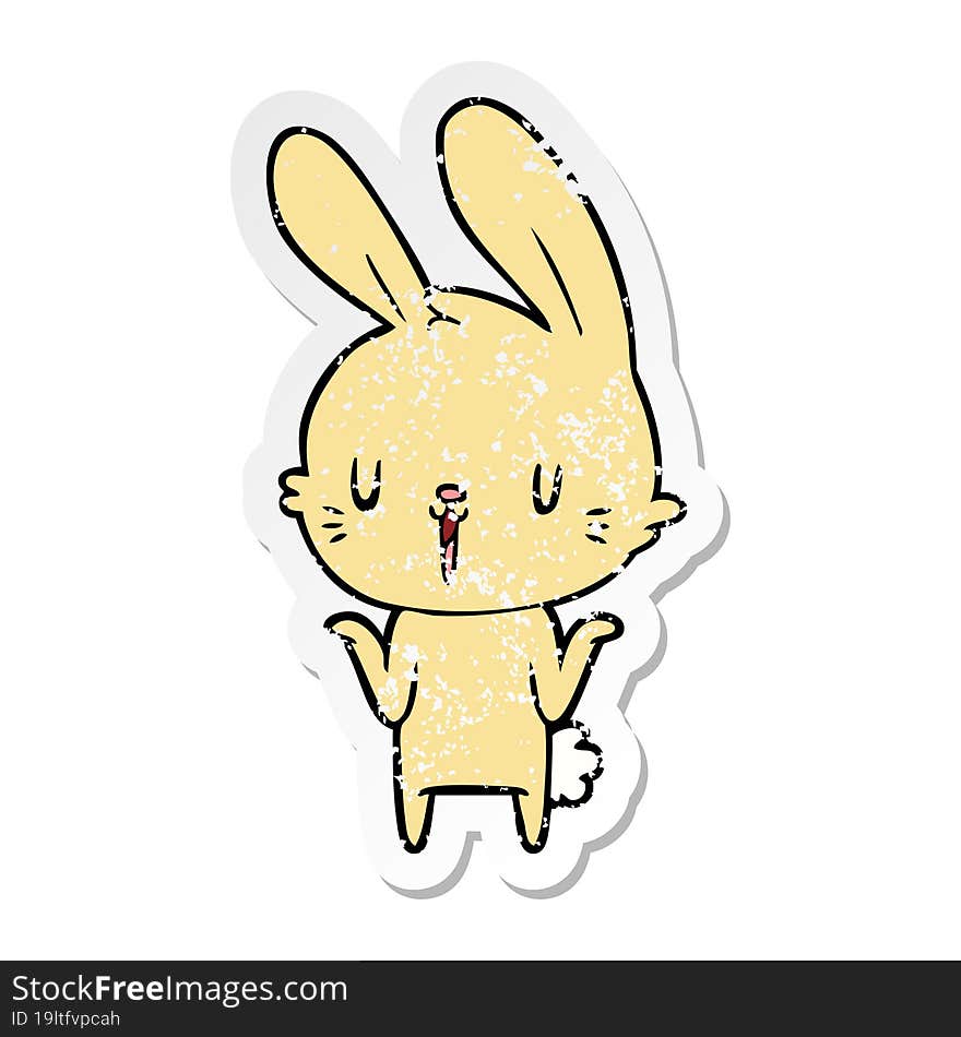 Distressed Sticker Of A Cute Cartoon Rabbit