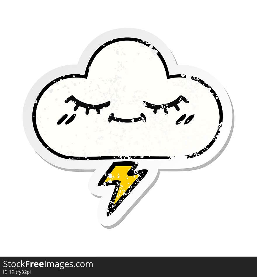 distressed sticker of a cute cartoon thunder cloud