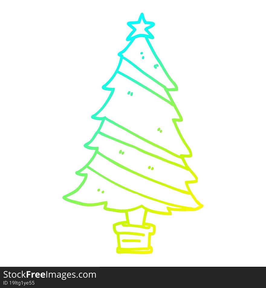 cold gradient line drawing cartoon christmas tree