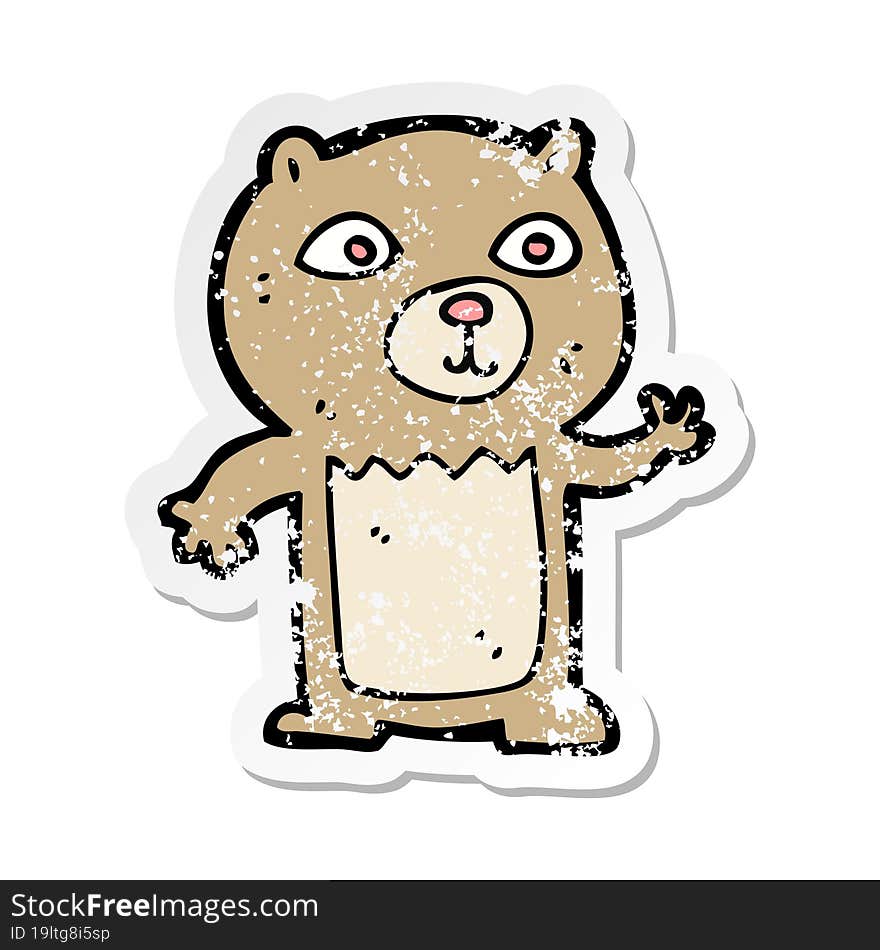 Retro Distressed Sticker Of A Cartoon Waving Teddy Bear