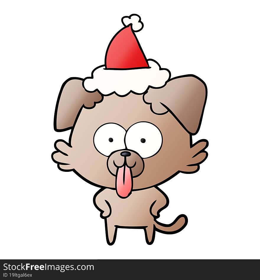 gradient cartoon of a dog with tongue sticking out wearing santa hat