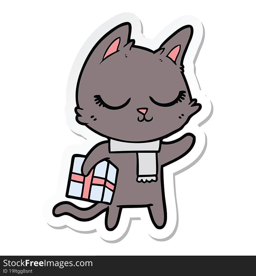 sticker of a calm cartoon cat