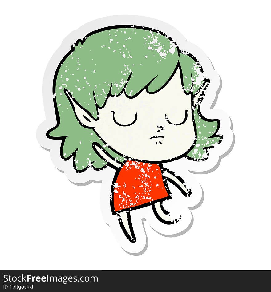 Distressed Sticker Of A Cartoon Elf Girl