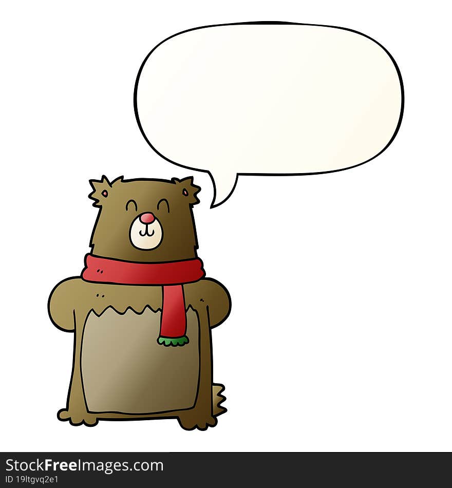 cartoon bear and speech bubble in smooth gradient style