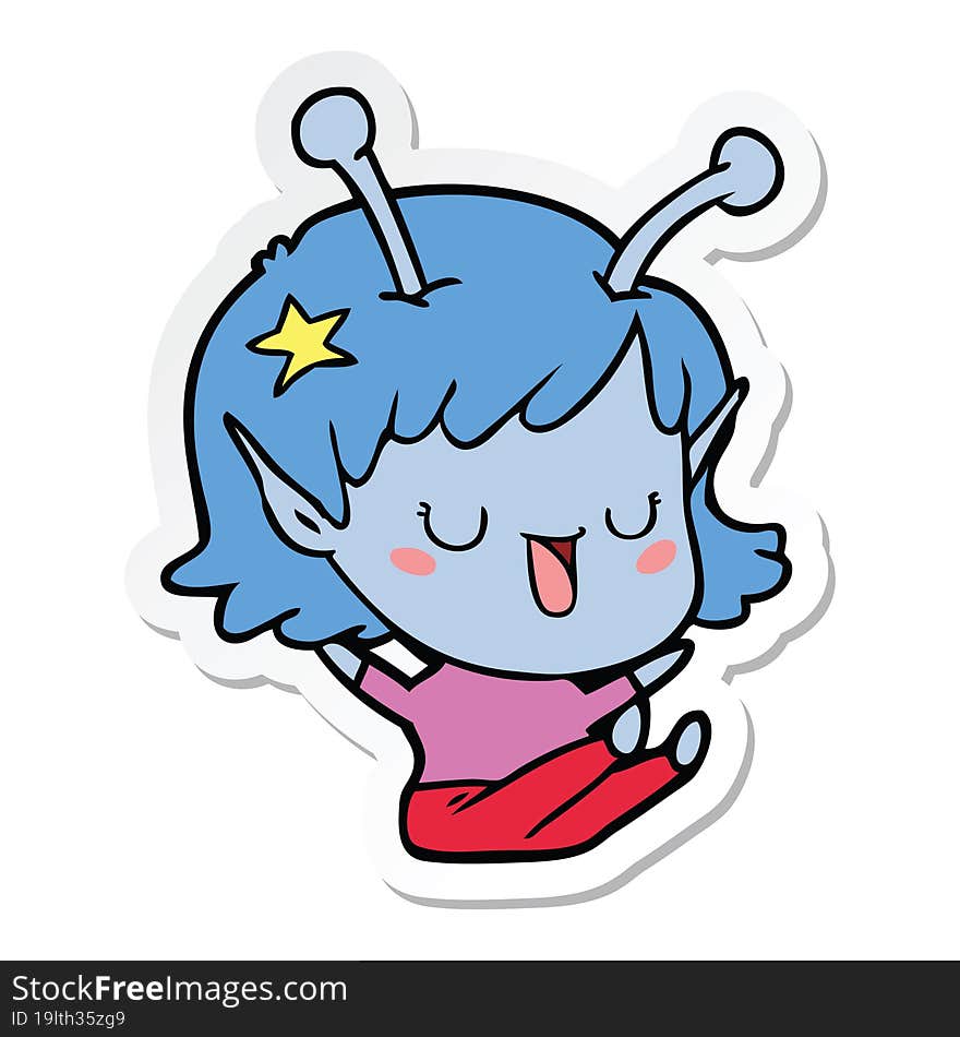 sticker of a happy alien girl cartoon laughing