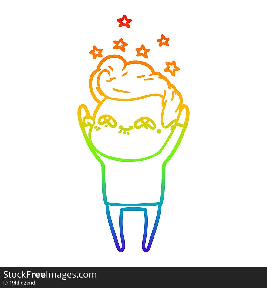 rainbow gradient line drawing of a cartoon excited man