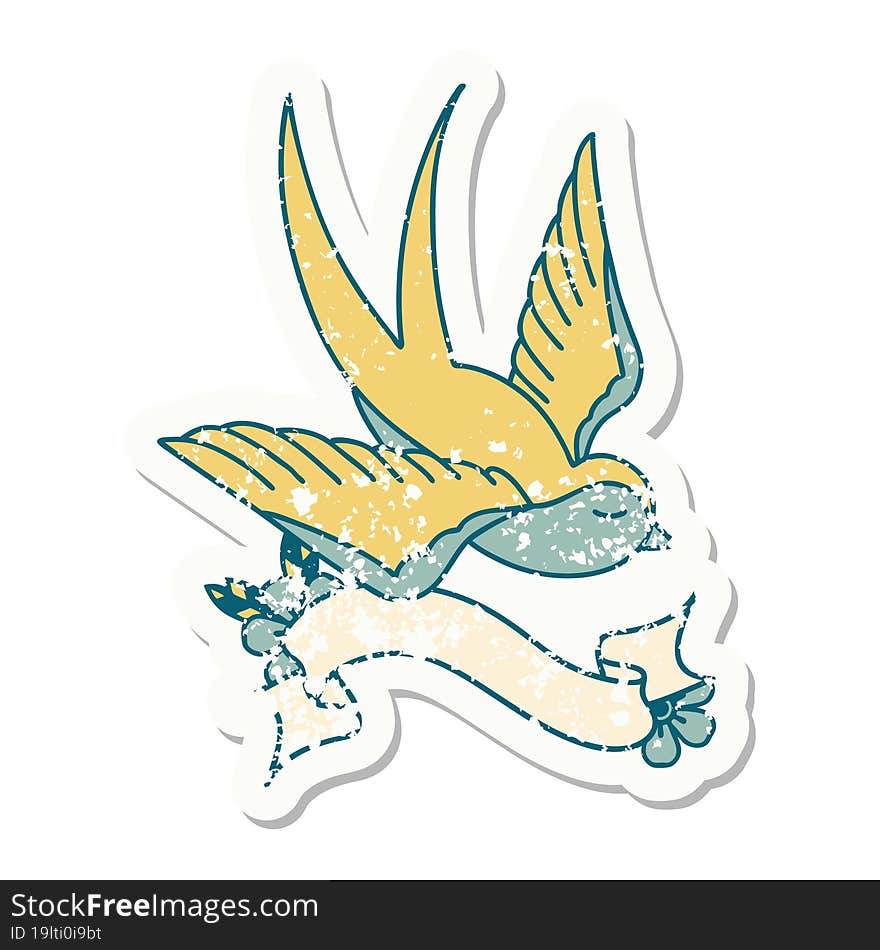 Grunge Sticker With Banner Of A Swallow