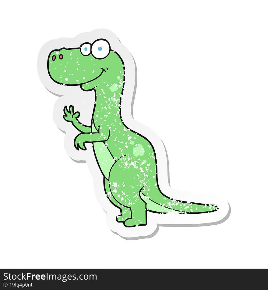 Retro Distressed Sticker Of A Cartoon Dinosaur