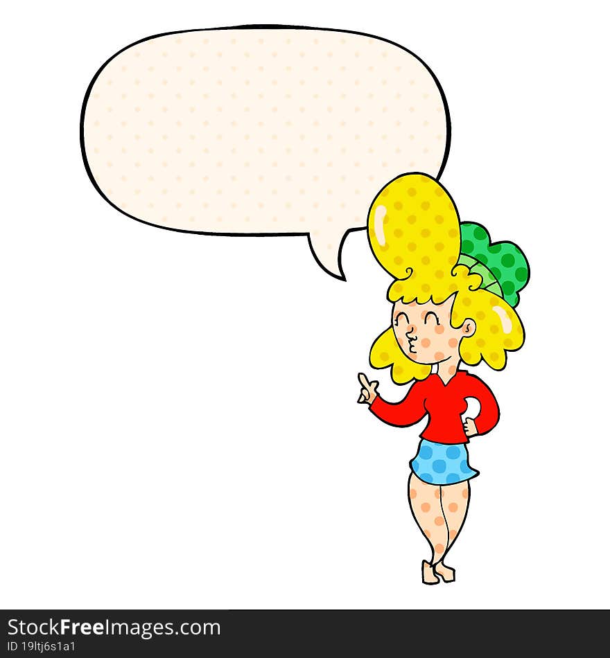 cartoon woman with big hair with speech bubble in comic book style. cartoon woman with big hair with speech bubble in comic book style